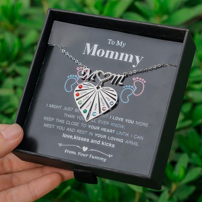 Personalized 1-8 Engraving Family Name Heart Necklace With Birthstone To My Mom Gift