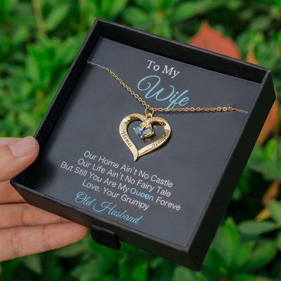 Personalized Heart Name Necklace With Birthstones To My Wife