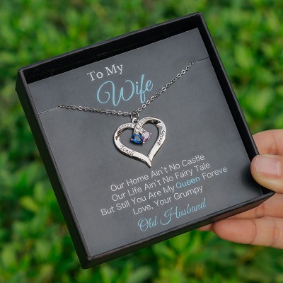 Personalized Heart Name Necklace With Birthstones To My Wife