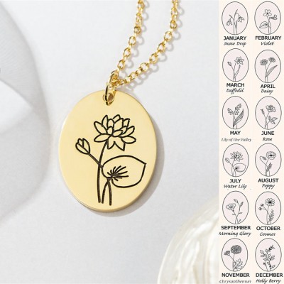 Custom Birth Flower Necklaces For Her July Water Lily