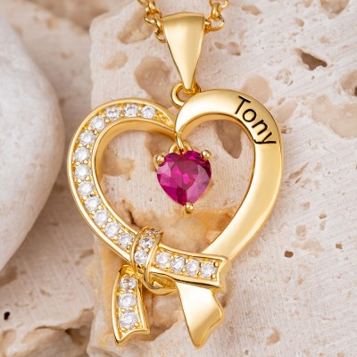 Personalized Heart Birthstone Necklace For Her and Mom