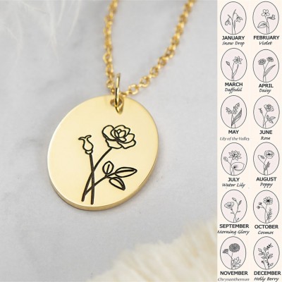 Custom Birth Flower Necklaces For Her June Rose