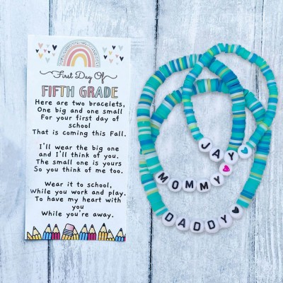 Custom Back to School Bracelet First Day of Fifth Grade Kids Gift for Mommy and Me