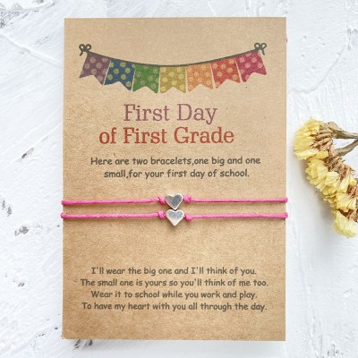 Back to School Bracelet First Day of First Grade Heart Wish Gift for Kid Set of 2