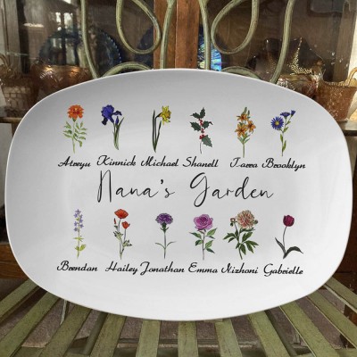 Personalized Grandma's Garden Platter With Grandkids Name and Birth Flower For Mother's Day