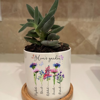 Custom Mom's Garden Plant Pot With Kids Name and Birth Flower For Mother's Day Christmas