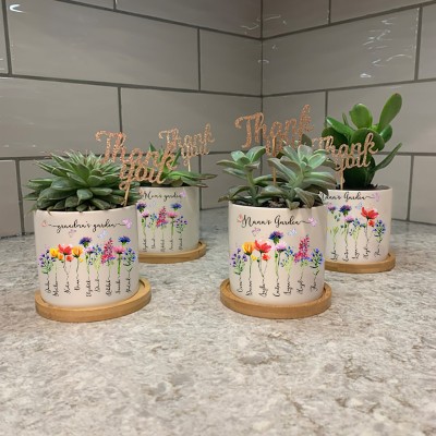 Personalized Birth Flower Plant Pot With Name For Mom Grandma Mother's Day Christmas