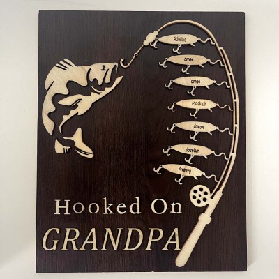 Hooked on Grandpa Personalized Fishing With Kids Name Gift For Father's Day