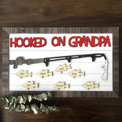 Hooked on Grandpa Personalized Fishing With Kids Name Gift For Father's Day