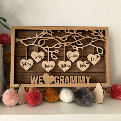 Custom Family Tree Wood Sign With Name Engraved For Mother's Day Christmas We Love Grammy