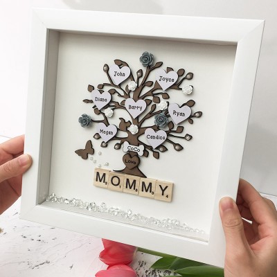 Personalized Family Flower Tree Frame Name Engraved Home Decor For Mom
