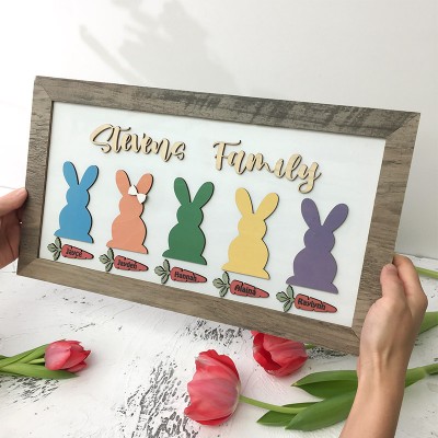 Easter Peeps Sign Personalized Engraved Name Wooden Frame Bunny Home Decor for Grandpa Grandma