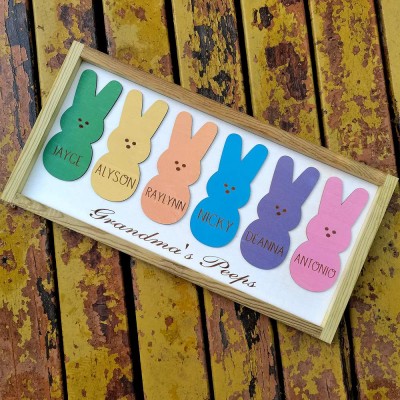 Easter Peeps Sign Personalized Engraved Name Wooden Bunny Home Decor Grandpa Grandma Gift