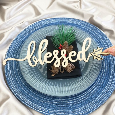 Thanksgiving Place Cards Personalized Dining Table Fall Decor Blessed Words Sign