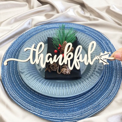 Thanksgiving Place Cards Personalized Dining Table Fall Decor Thankful Words Sign