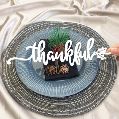 Thanksgiving Place Cards Personalized Dining Table Fall Decor Thankful Words Sign