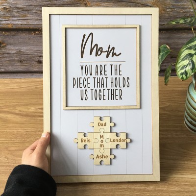 Personalized Mom Puzzle Piece Sign With Kids Name Home Wall Decor For Mother's Day Gift Ideas
