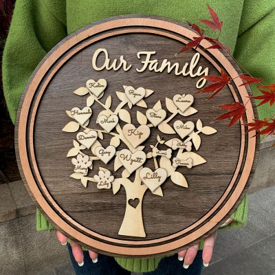 Custom Family Tree Wood Sign Name Engraved Home Wall Decor Christmas Gift