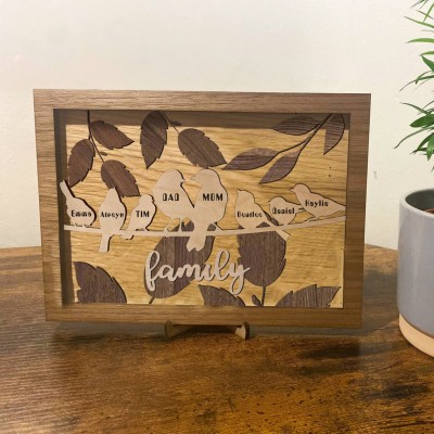 Personalized Family Bird Wood Sign Name Engravings Home Wall Decor Christmas Gift