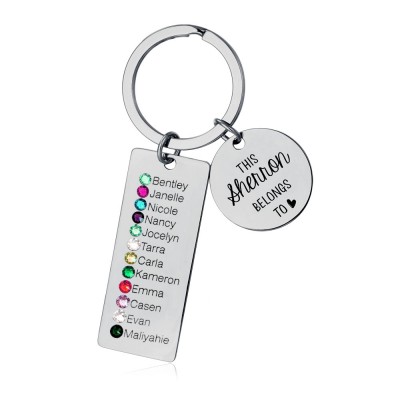 Personalized This Grandma Mom Grandpa Belongs to 1-8 Children Names with Birthstones Keychains