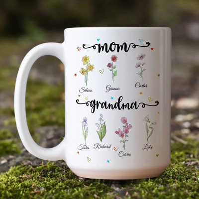 Personalized Mom Grandma's Garden Birth Month Flower Mug With Names Gift Ideas For Mother's Day