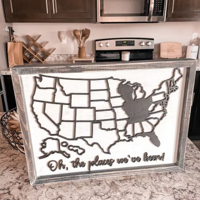 Custom USA Travel Map Wood Sign The Place We've Been For Couples Anniversary Valentine's Day