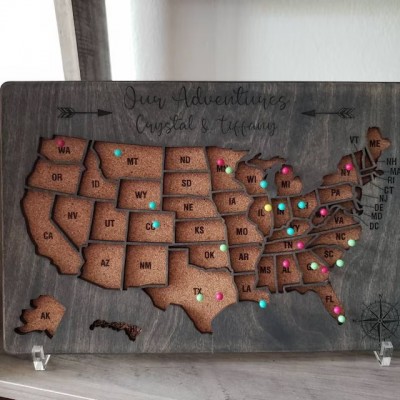 Custom USA Travel Map Wood Sign Our Adventures For Couples Anniversary Valentine's Day