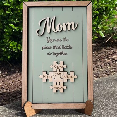 Personalized Mom Puzzle Piece Sign With Kids Name Home Wall Decor For Mother's Day Gift Ideas