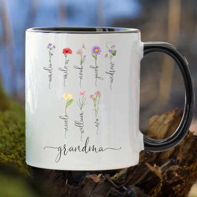 Grandma's Garden Mug Personalized Birth Month Flower With Name For Mother's Christmas Day