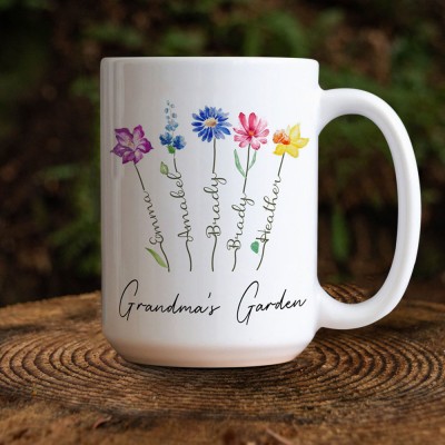 Personalized Grandma's Garden Birth Month Flower Mug With Names Gift Ideas For Mother's Day