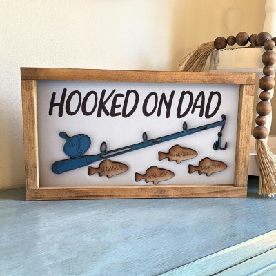 Hooked on Dad Personalized Fishing Frame With Kids Name For Father's Day