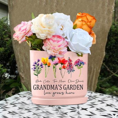 Custom Grandma's Garden Birth Month Flower Pot With Grandkids Name For Mother's Day