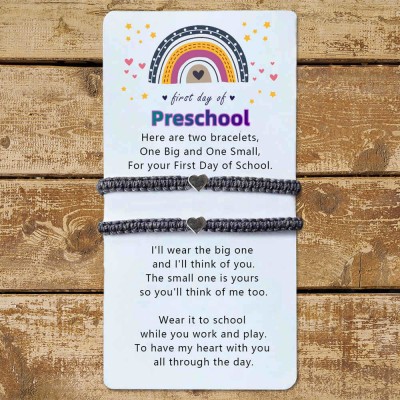 First Day of Preschool Back to School Bracelet Mommy and Me Anxiety Separation Wish For Kid Set of 2
