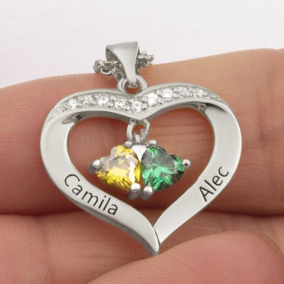 Custom Heart Birthstone Name Necklaces For Her Valentine's Day