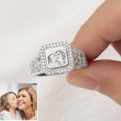 925 Sterling Silver Personalized Engraved Photo Ring