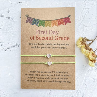 Back to School Bracelet First Day of Second Grade Heart Wish Gift for Kid Set of 2