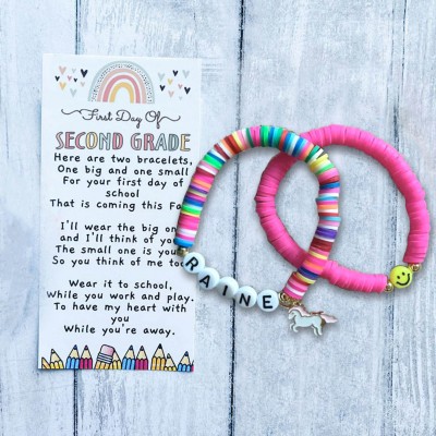 Custom Back to School Bracelet First Day of Second Grade Kids Gift for Mommy and Me