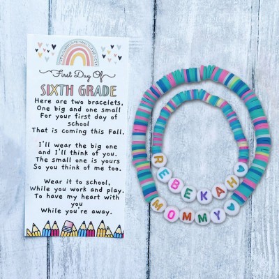 Custom Back to School Bracelet First Day of Sixth Grade Kids Gift for Mommy and Me