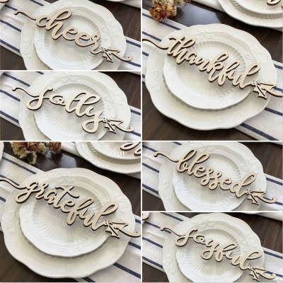 Set of 6 Thanksgiving Place Cards For Dining Table Decor Personalized Words Sign