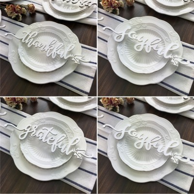 Set of 4 Thanksgiving Place Cards For Dining Table Decor Personalized Words Sign