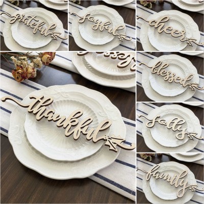 Set of 7 Thanksgiving Place Cards For Dining Table Decor Personalized Words Sign