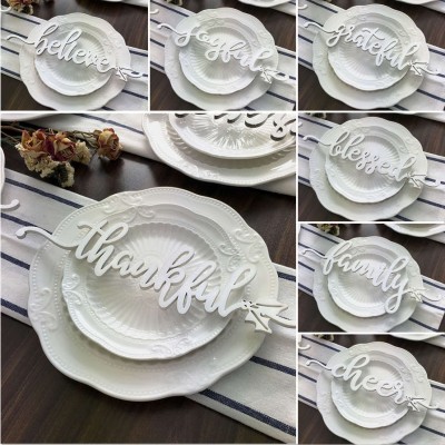Set of 7 Thanksgiving Place Cards For Dining Table Decor Personalized Words Sign
