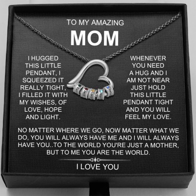 To My Mom Personalized Heart Necklace with Engraved Name Beads For Mother's Day