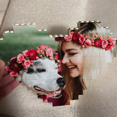 Personalized Heart Photo Block Puzzle Building Brick For Pet Lovers Keepsake