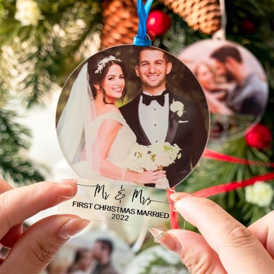Our First Christmas Just Married Ornament Mr And Mrs Photo Wedding Couple Custom Gift Ideas