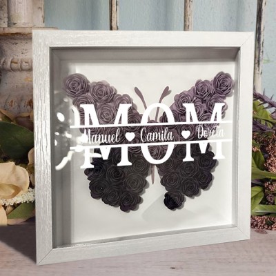 Personalized Butterfly Mom Flower Shadow Box With Kids Name For Christmas Mother's Day