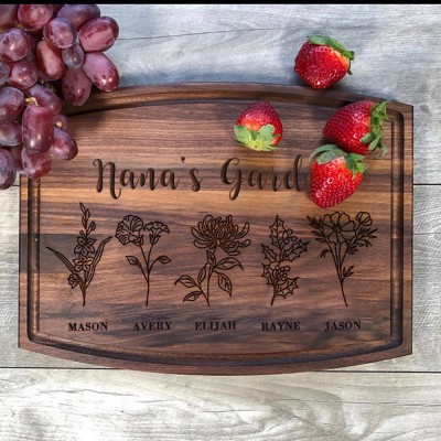 Custom Nana's Garden Kitchen Cutting Board With Grandkids Name and Birth Month Flower For Mother's Day Christmas