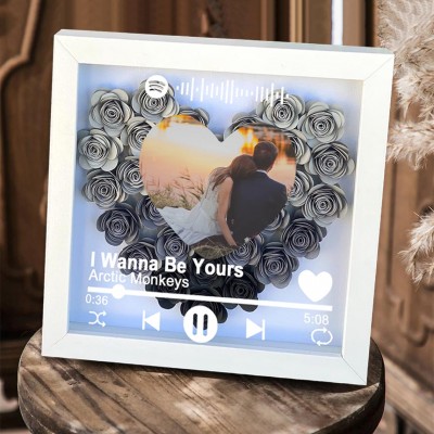 Personalized Spotify Song Photo Flower Shadow Box For Couple Wife Girlfriend Valentine's Day Wedding Anniversary Gift