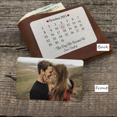 Personalized Message Metal Wallet Card With Photo Love Note Anniversary Gift for Him Her