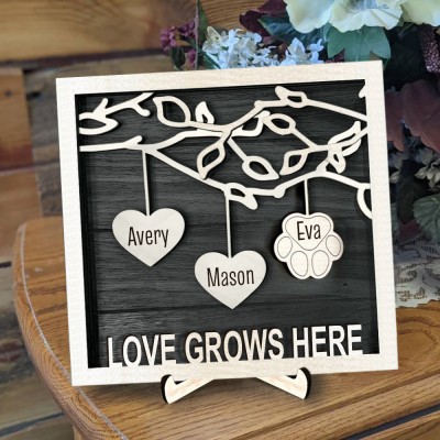 Custom Wood Family Tree Sign With Name Engraved Home Decor For Mother's Day Christmas Love Grows Here